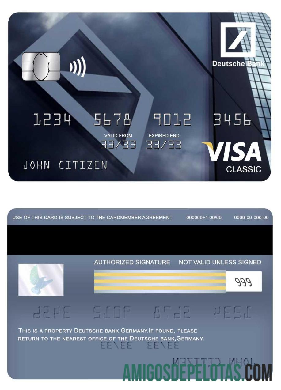 Cartão Visa Classic da Alemanha Deutsche Bank modelo